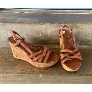 LAUREN Ralph Lauren brown slingback strappy cork wrapped platform wedge